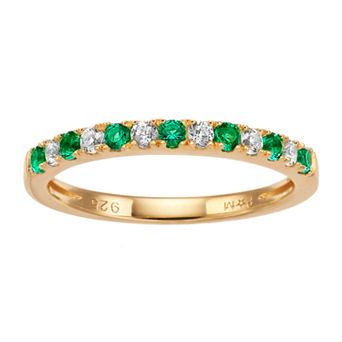 14k Gold Over Silver Lab-Created Emerald & Lab-Created White Sapphire Ring - Size: 7