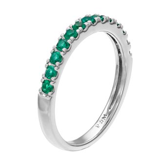 Sterling Silver Lab-Created Emerald Ring - Size: 7