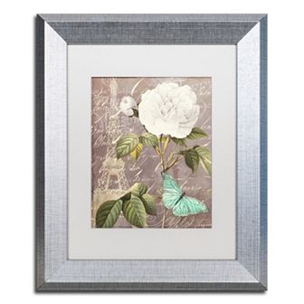 Trademark Fine Art White Rose Paris Silver Finish Framed Wall Art - Size 11x14