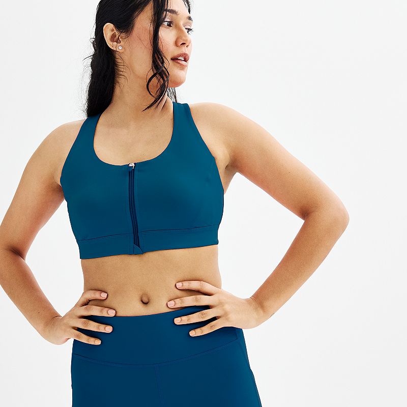 Women's Tek Gear® Ultrastretch Medium Support Zip Front Sports Bra, Size: XXL, Blue Crayon