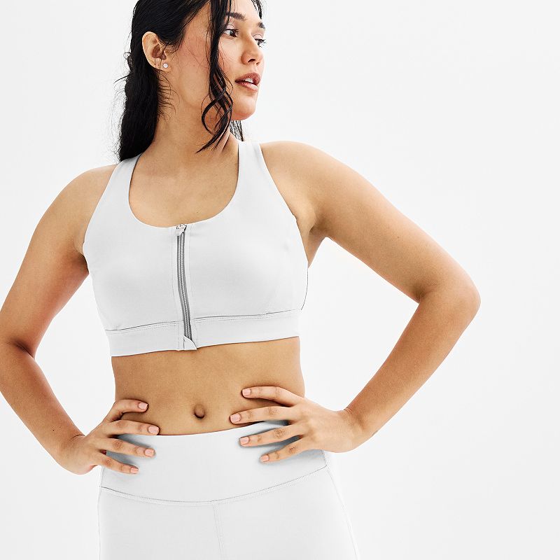 Women's Tek Gear® Ultrastretch Medium Support Zip Front Sports Bra, Size: Large, Modern White