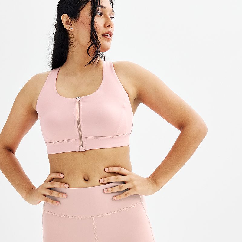 Women's Tek Gear® Ultrastretch Medium Support Zip Front Sports Bra, Size: XS, Pink Layer