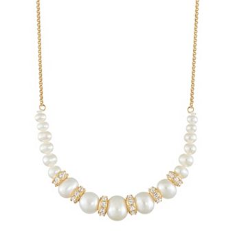 Classic Treasures 18K Gold Plated Sterling Silver Freshwater Cultured Pearl Graduated Necklace