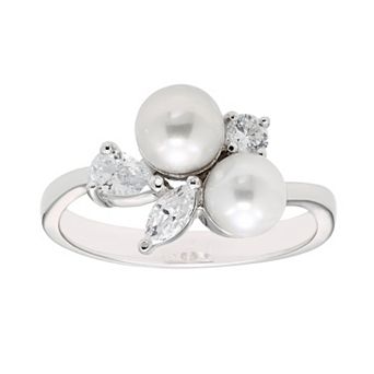 Classic Treasures Sterling Silver Freshwater Cultured Pearl & Cubic Zirconia Ring