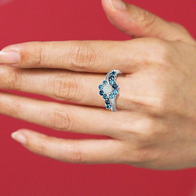 Sterling Silver Lab-Created Opal & Blue Topaz Ring