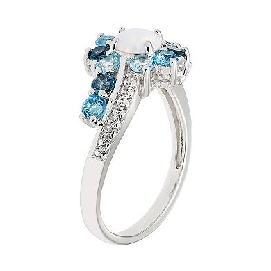 Sterling Silver Lab-Created Opal & Blue Topaz Ring