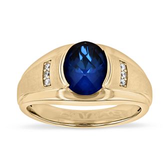 Jewelry Nation 14k Gold Over Sterling Silver White and Blue Lab-Created Sapphire Men's Ring
