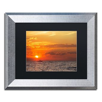 Trademark Fine Art Fishing Boat Sunset Silver Finish Framed Wall Art - Size 11x14