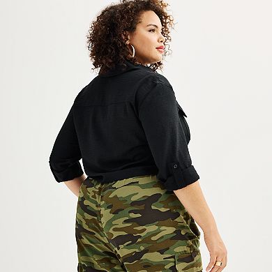 Plus Size INTEMPO Long-Sleeve Cropped Shirt