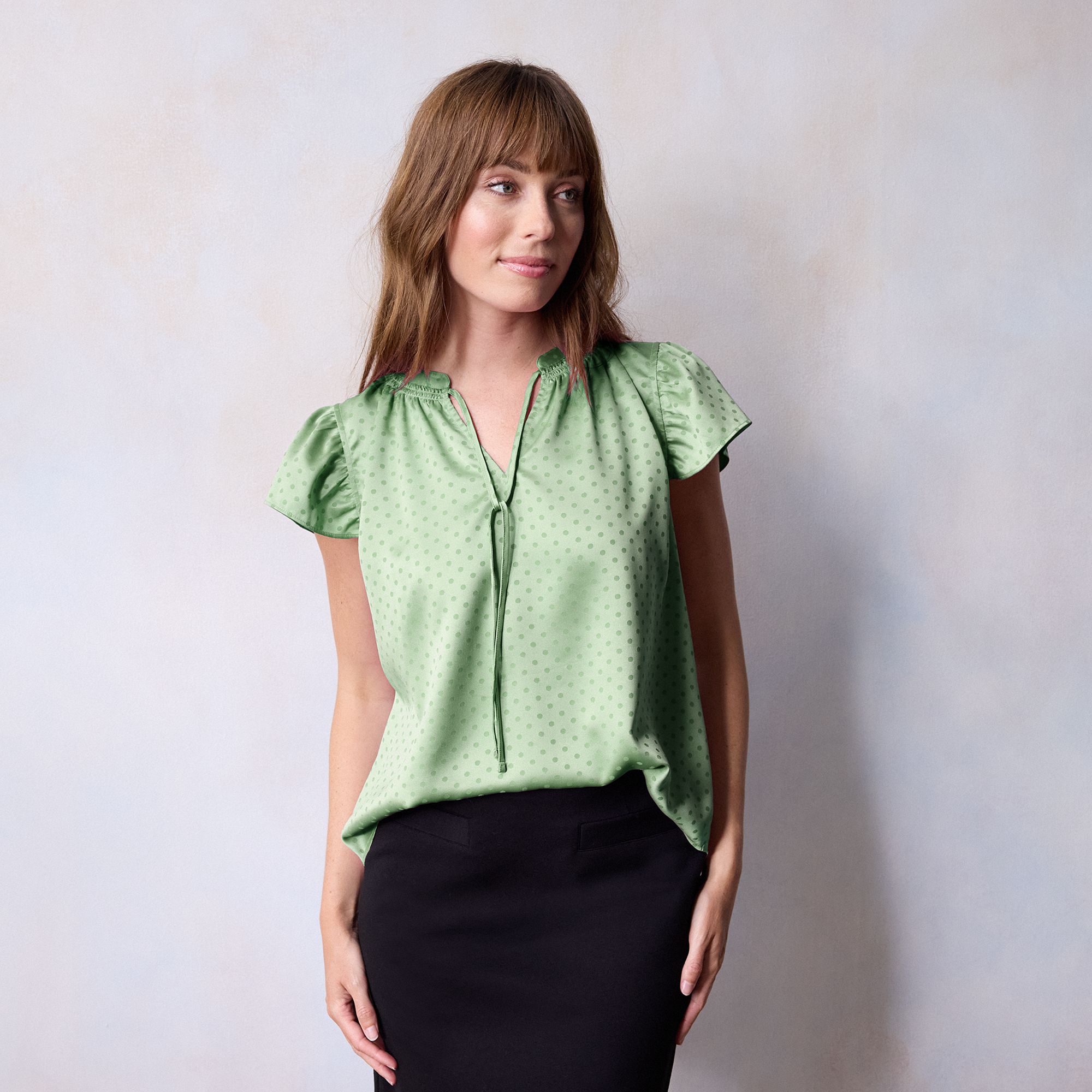 Petite LC Lauren Conrad Tie-Front Ruffle V-Neck Shell, Womens, Size: XS Pe