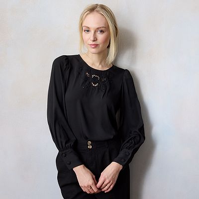 louren puff sleeve over blouse (black)