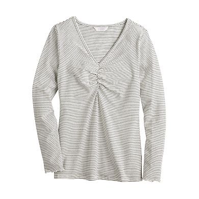 Petite LC Lauren Conrad Long Sleeve Ruched Front V-Neck Top