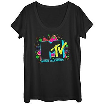 Juniors' MTV Logo Neon Party Print Scoopneck Tee