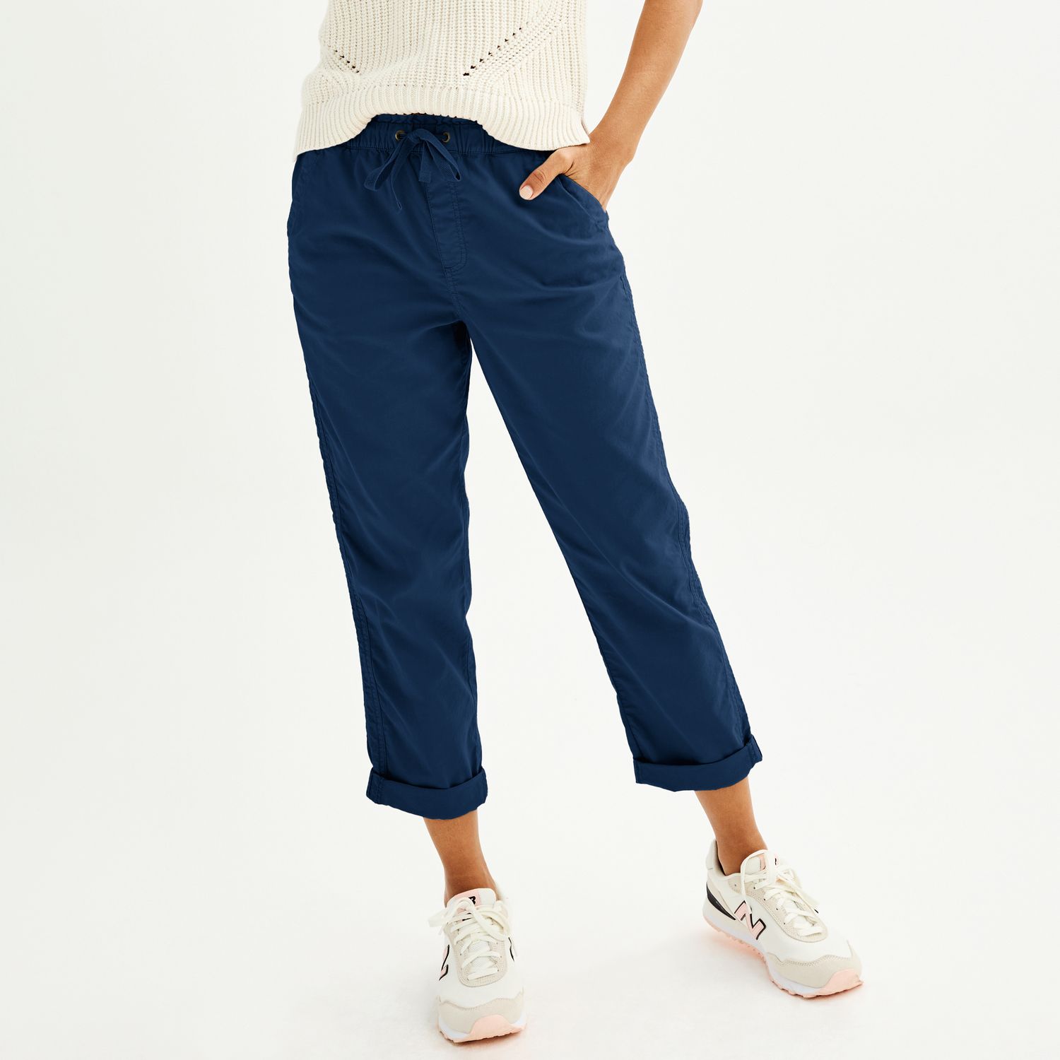 Woman Within Plus Size Petite Knit Cargo Capri - 21" Inseam Adjustable Waist
