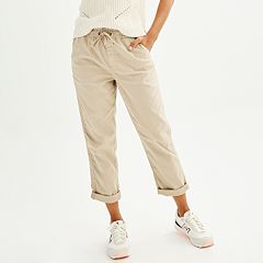 Women's Capri Pants High Waist Drawstring Cinch Bottom with Button Cotton  Loose Casual Trouser with Pockets Khaki - Yahoo Shopping