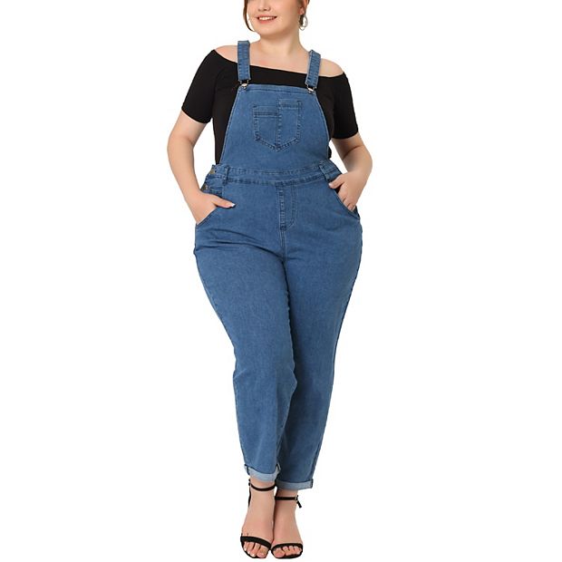 Women's Plus Size Casual Stretch Adjustable Denim Bib Overalls Jeans Pants  Jumpsuits