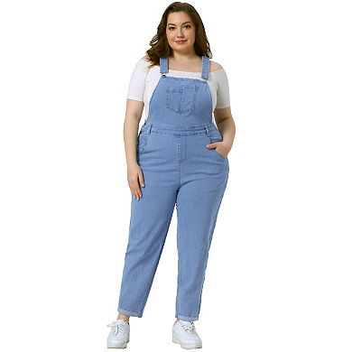Women's Plus Size Casual Stretch Adjustable Denim Bib Overalls Jeans Pants Jumpsuits