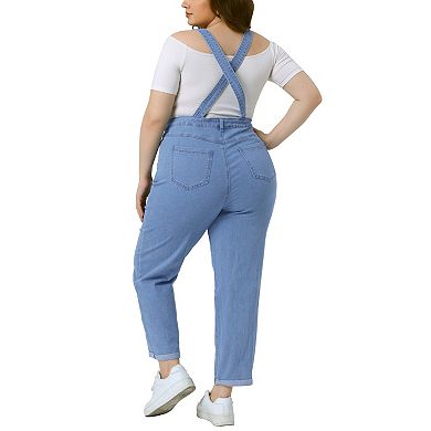 Women's Plus Size Casual Stretch Adjustable Denim Bib Overalls Jeans Pants Jumpsuits