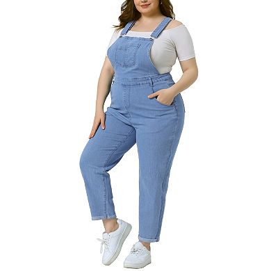 Women's Plus Size Casual Stretch Adjustable Denim Bib Overalls Jeans Pants Jumpsuits