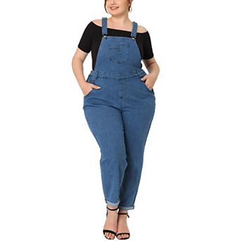 Women's Plus Size Casual Stretch Adjustable Denim Bib Overalls Jeans Pants Jumpsuits