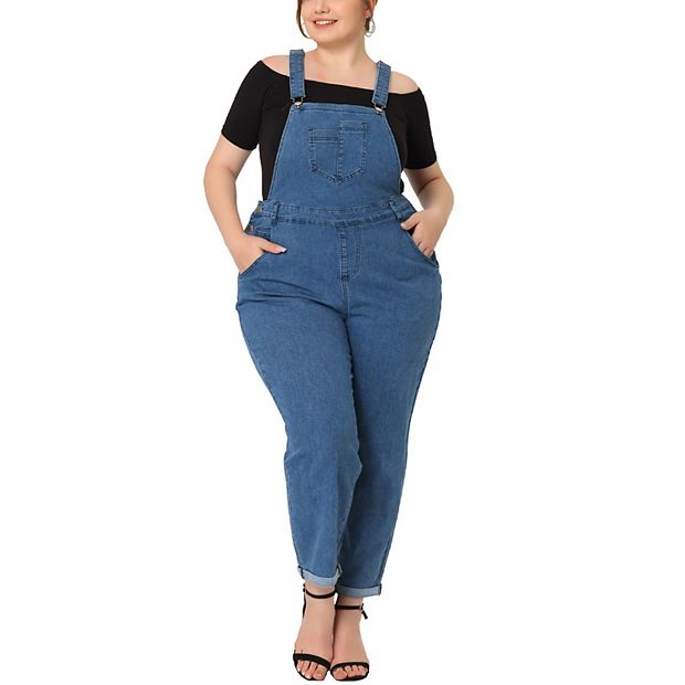 Women s Plus Size Casual Stretch Adjustable Denim Bib Overalls Jeans Pants Jumpsuits