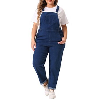 Women's Plus Size Casual Stretch Adjustable Denim Bib Overalls Jeans Pants Jumpsuits