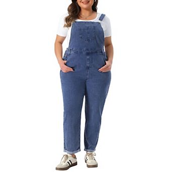 Women's Plus Size Casual Stretch Adjustable Denim Bib Overalls Jeans Pants Jumpsuits