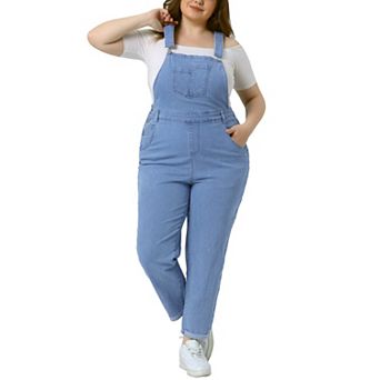 Women's Plus Size Casual Stretch Adjustable Denim Bib Overalls Jeans Pants Jumpsuits