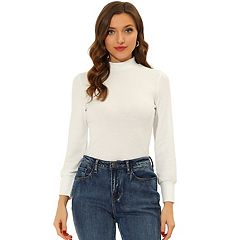 Womens White Turtleneck Long Sleeve