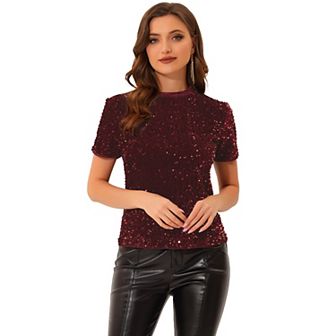 Women's Party Crew Neck Short Sleeve Sequin Velvet Top