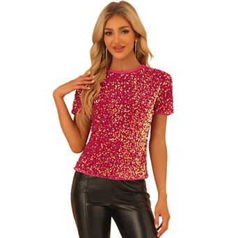 Women's Party Crew Neck Short Sleeve Sequin Velvet Top