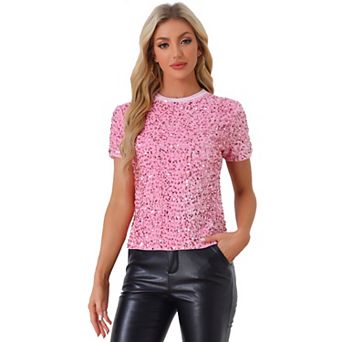 Women's Velvet Crew Neck Short Sleeve Clubwear Sequin Blouse