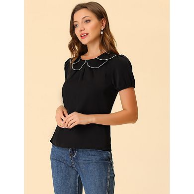 Women's Puffy Sleeves Tops Peter Pan Collar Blouse
