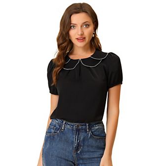 Women's Puffy Sleeves Tops Peter Pan Collar Blouse