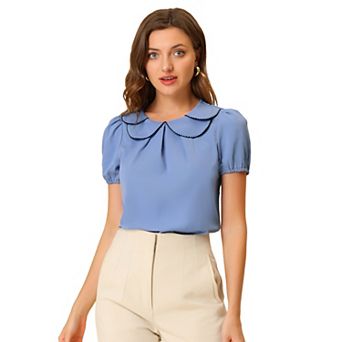 Women's Puffy Sleeves Tops Peter Pan Collar Blouse