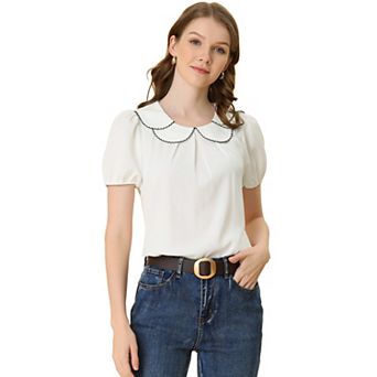 Women's Puffy Sleeves Tops Peter Pan Collar Blouse