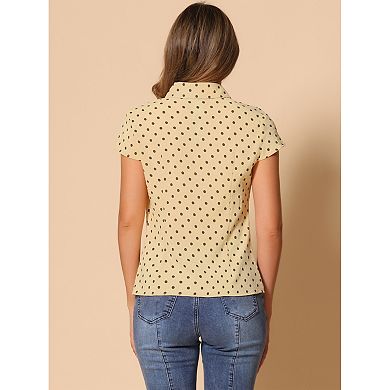 Women's Short Sleeve Tops Vintage Polka Dots Button Up Shirt