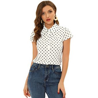 Women's Short Sleeve Tops Vintage Polka Dots Button Up Shirt
