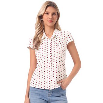 Women's Short Sleeve Tops Vintage Polka Dots Button Up Shirt