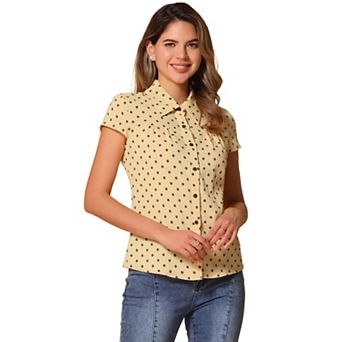 Women's Short Sleeve Tops Vintage Polka Dots Button Up Shirt