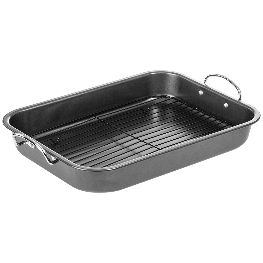 Non-Stick Carbon Steel Roasting Pan with Rack, V Shape Rack