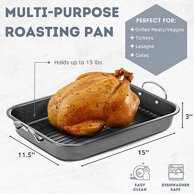 Non-Stick Carbon Steel Roasting Pan with Rack, V Shape Rack