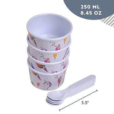 8-Piece Melamine Ice Cream Cups with Spoons Set