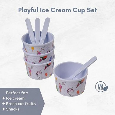 8-Piece Melamine Ice Cream Cups with Spoons Set
