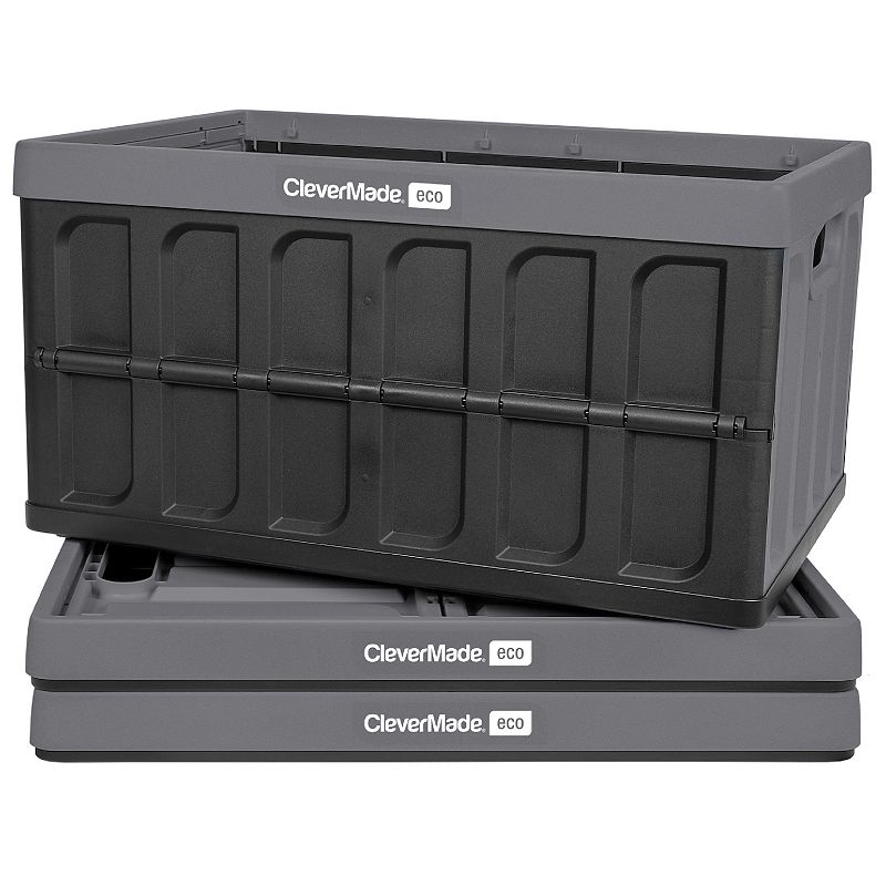 CleverMade 3 Pack Stackable Collapsible Storage Bin  No Lid - 12 Gal Stone