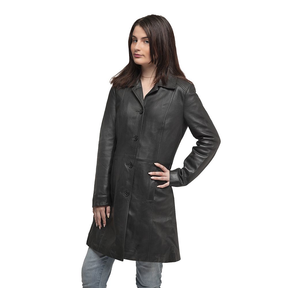JULIA LEATHER TRENCH COAT - MIDNIGHT BLUE MID LENGTH main image 1