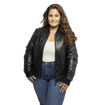 Plus Size Whet Blu New Zealand Lamb Leather Bomber Jacket