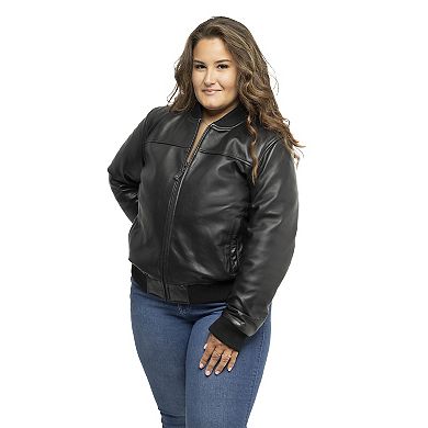 Plus Size Whet Blu New Zealand Lamb Leather Bomber Jacket