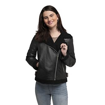 Women's Whet Blu Chelsea Asymmetrical Faux-Fur Lined Lamb Jacket