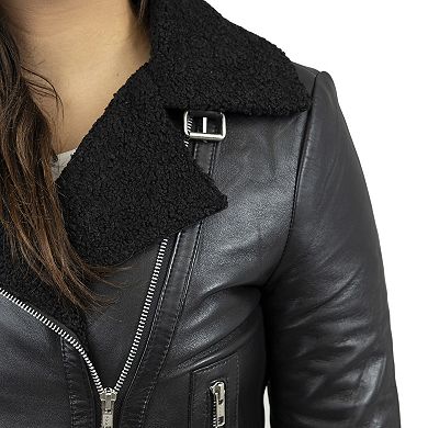 Women's Whet Blu Chelsea Asymmetrical Faux-Fur Lined Lamb Jacket